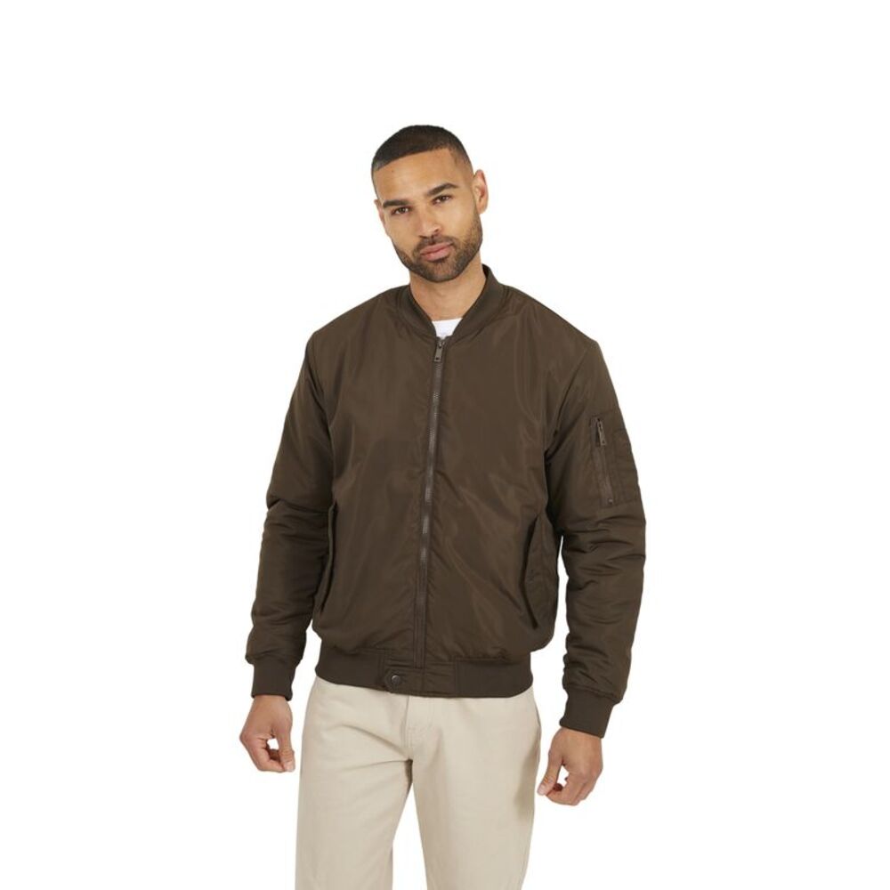 Brave Soul Mens Sleeve Pocket Bomber Jacket / Brown